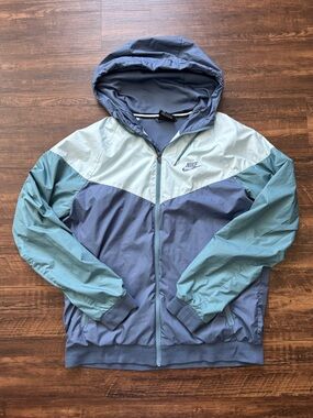 Nike Sportswear Windrunner vintage blue, green, grey colorblock hooded jacket
